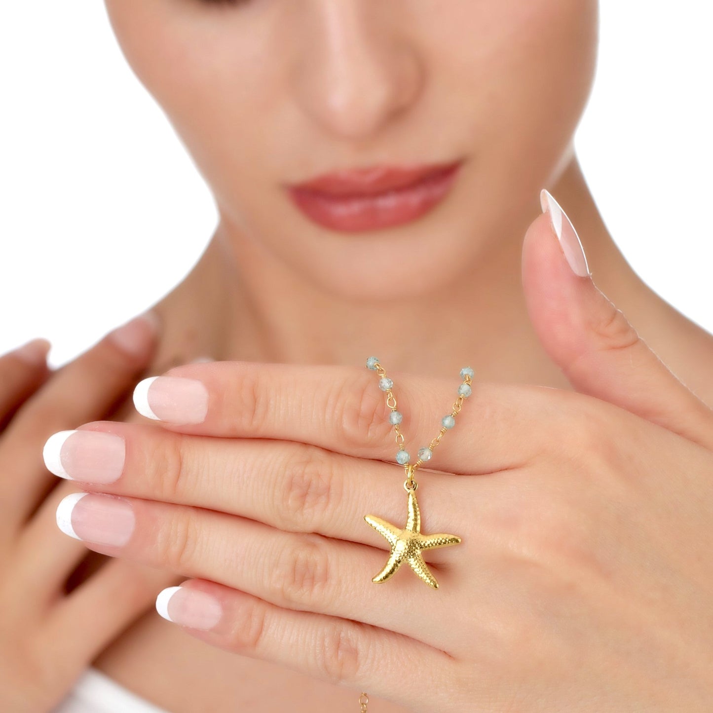 Gemstone Apatite Starfish Necklace Gold Plated