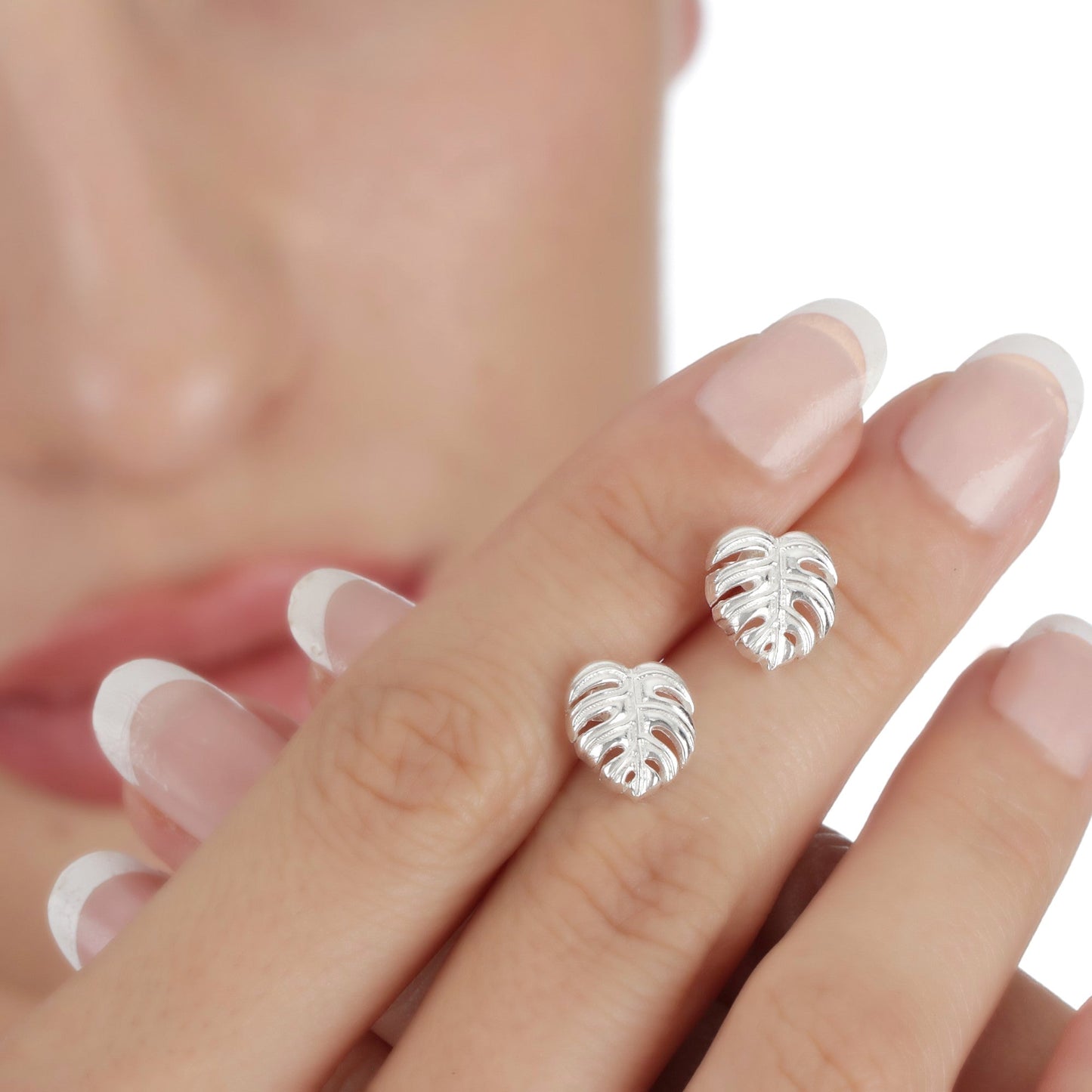 exotic monstera leaves — 925 sterling silver stud earrings
