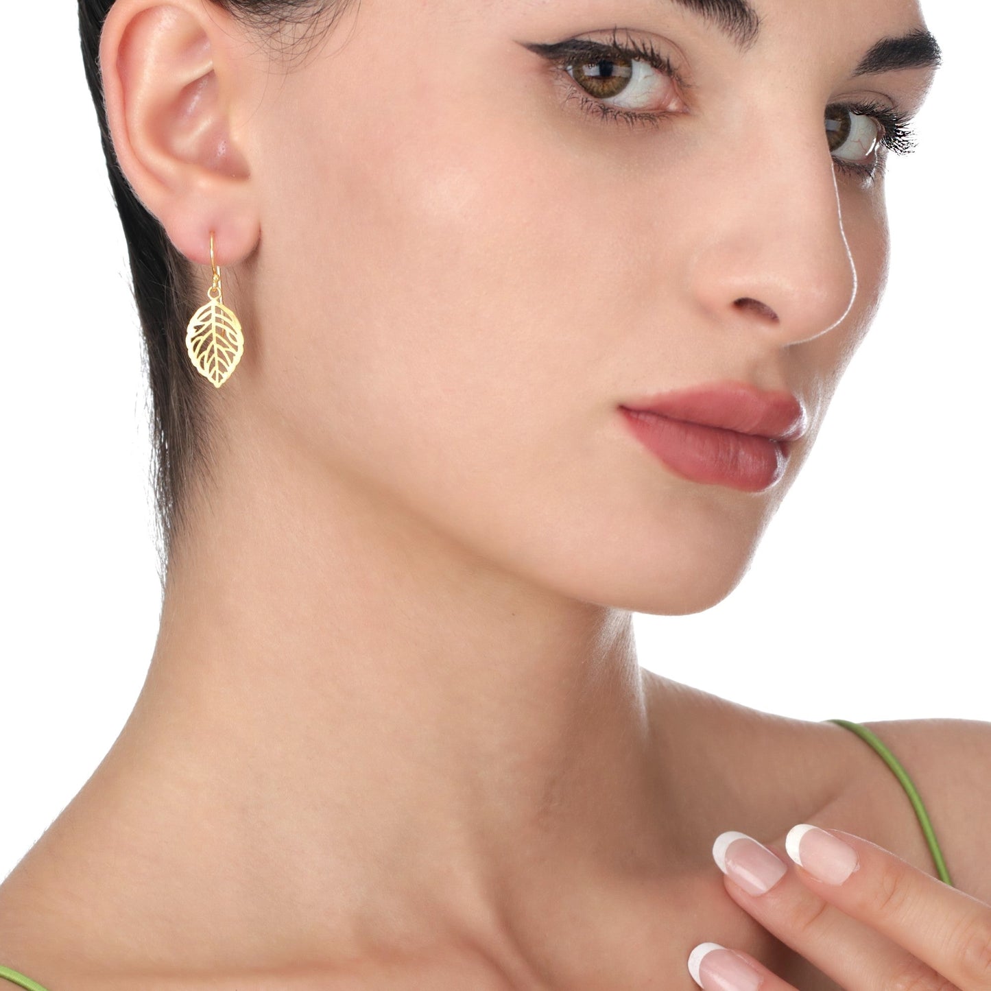 Leaf Earrings - 925 Sterling Gold Plated Botanical Drop Earrings — 14