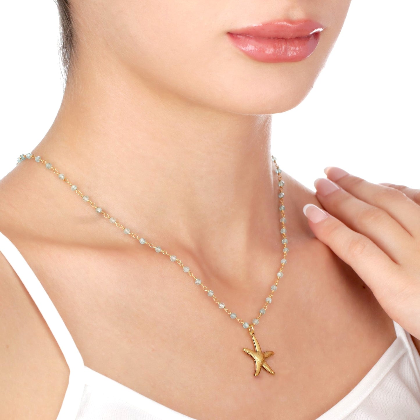 Gemstone Apatite Starfish Necklace Gold Plated
