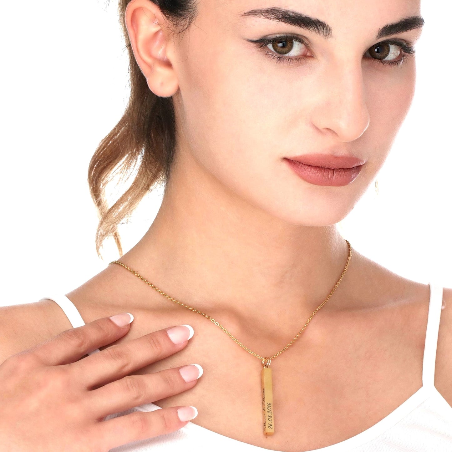 3D vertical burl chain with engraving / gold, silver or rosegold