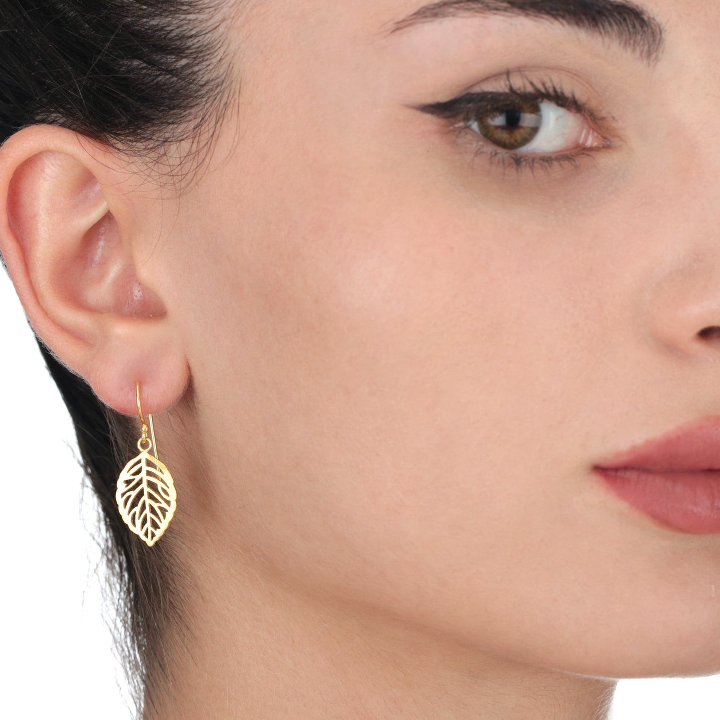 Leaf Earrings - 925 Sterling Gold Plated Botanical Drop Earrings — 14