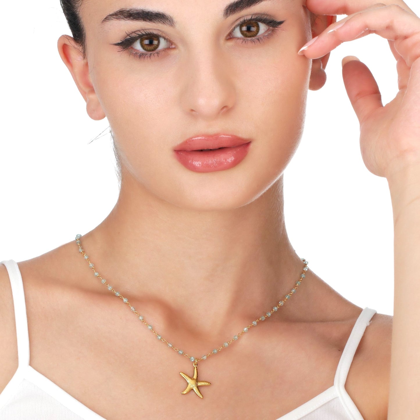 Gemstone Apatite Starfish Necklace Gold Plated