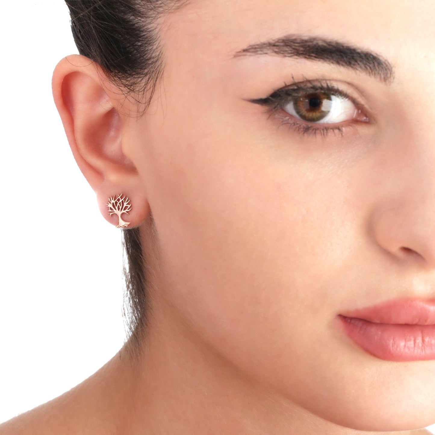 Living Tree Mini Stud Earrings - 925 Sterling Rosegold Gold Plated…