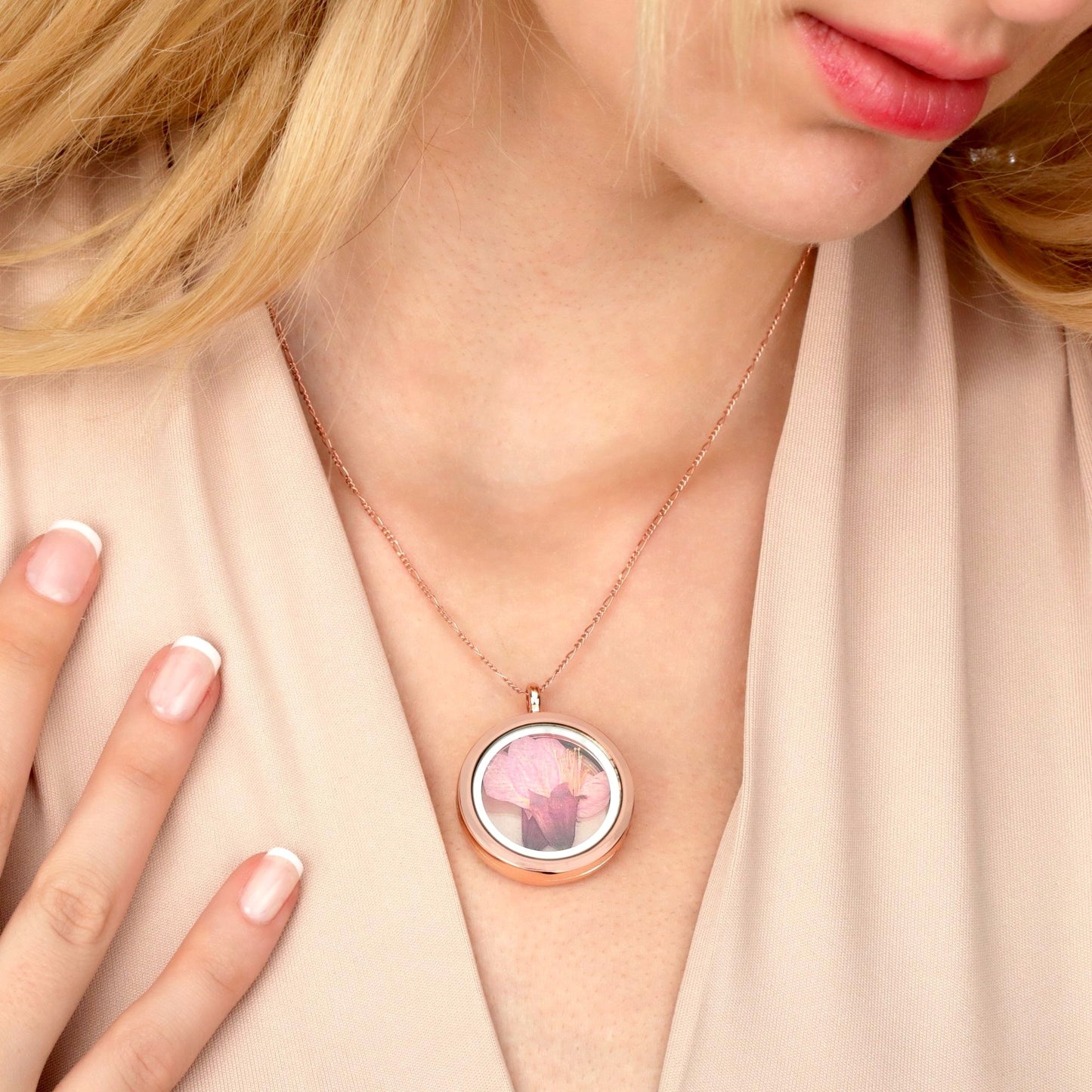 Japanese sakura medallion - 925 sterling rosegold gold plated chain…