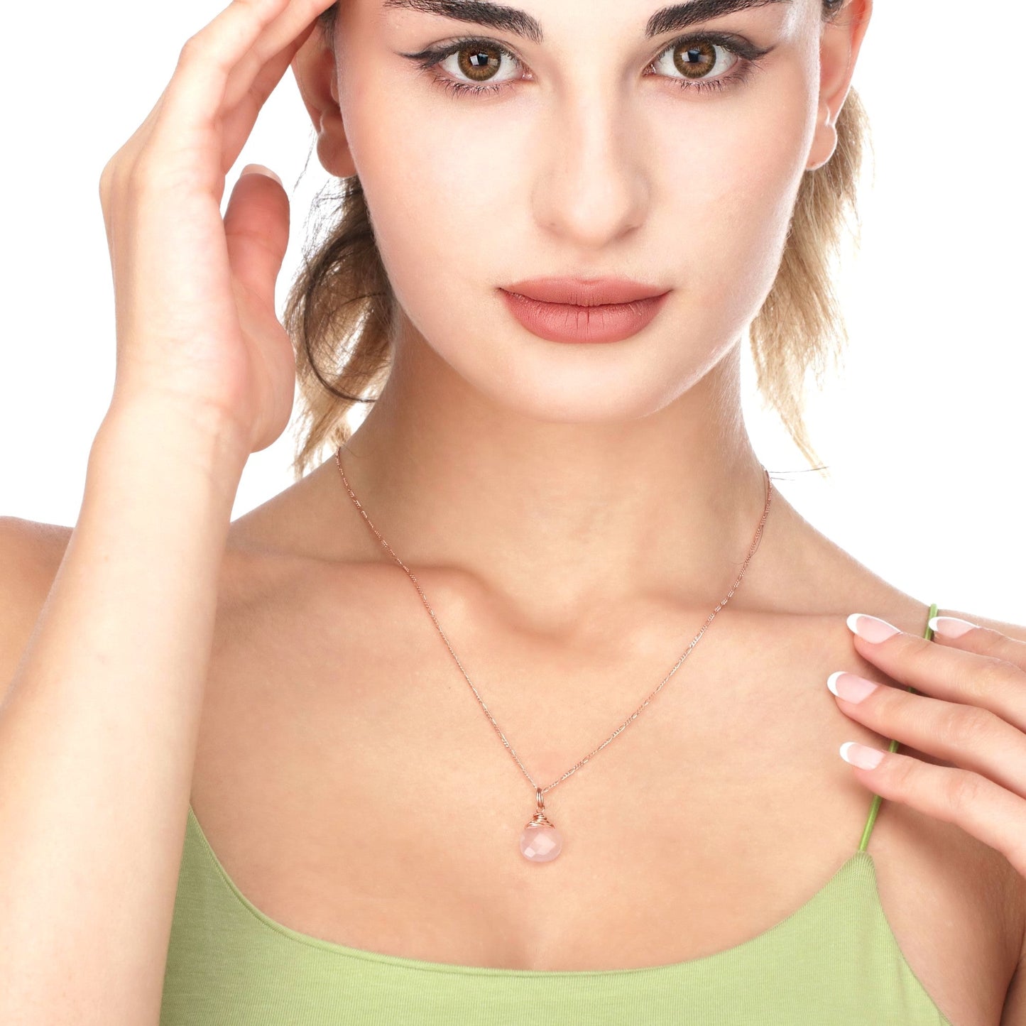Rose Quartz Drop Chain 925 Sterling Rosegold Gold Plated Pink Gem…