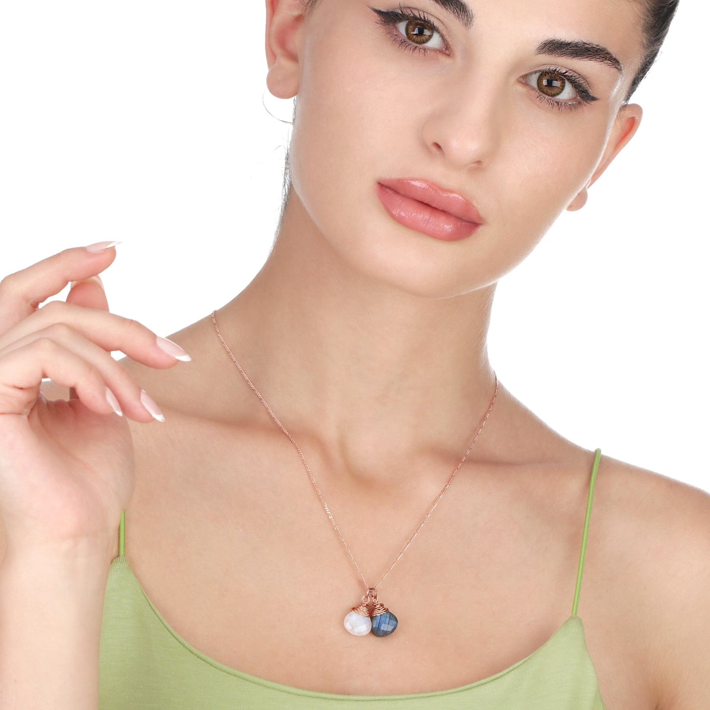 Labradorite Moonstone Necklace - 925 Sterling Rose Gold Gold Plated…
