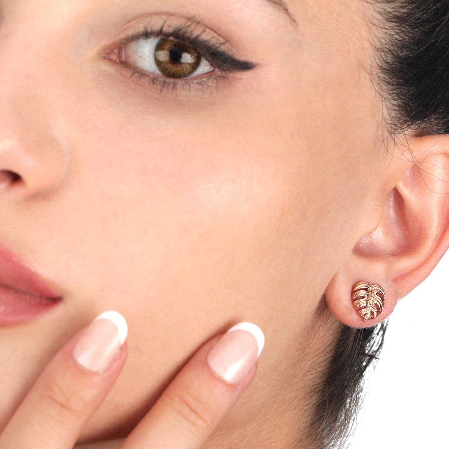 Monstera Leaf Stud Earrings - 925 Rosegold Gold Plated Exotic Leaves…
