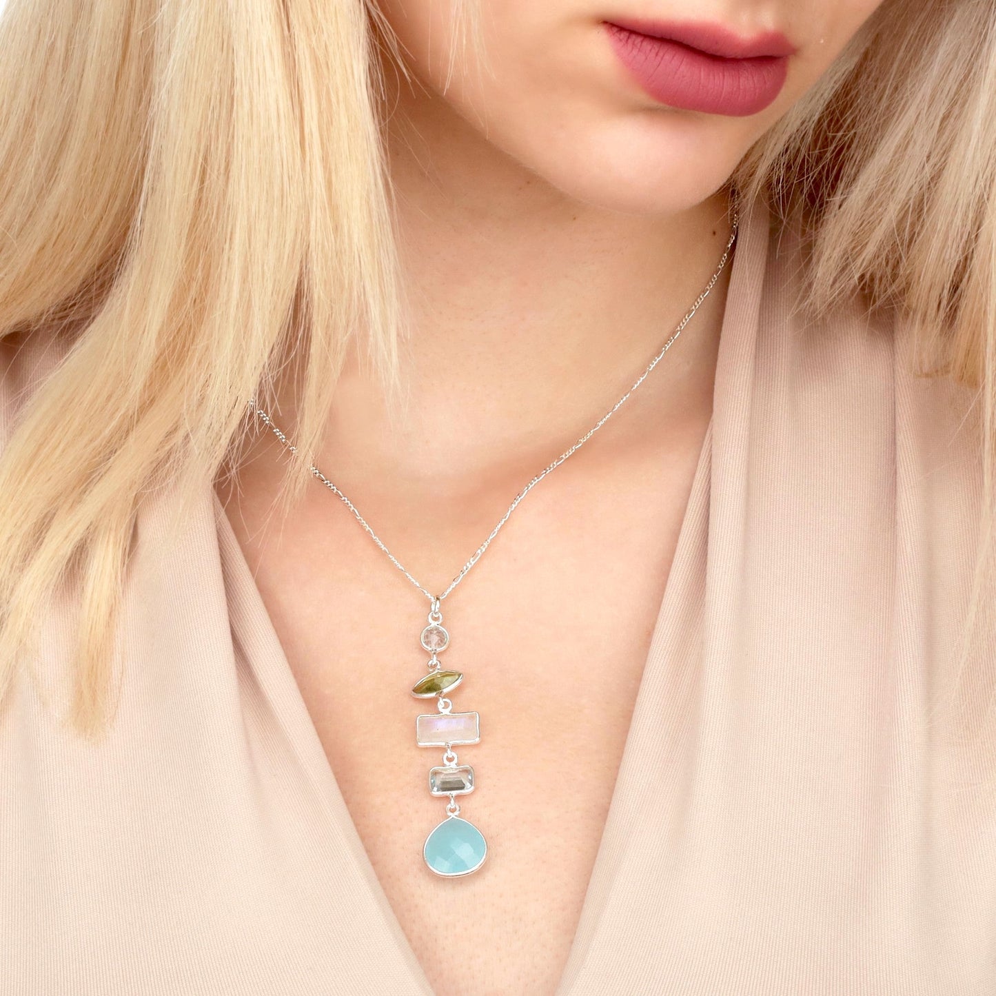 Multi Gemstone Pendant - 925 Sterling Silver Necklace with…