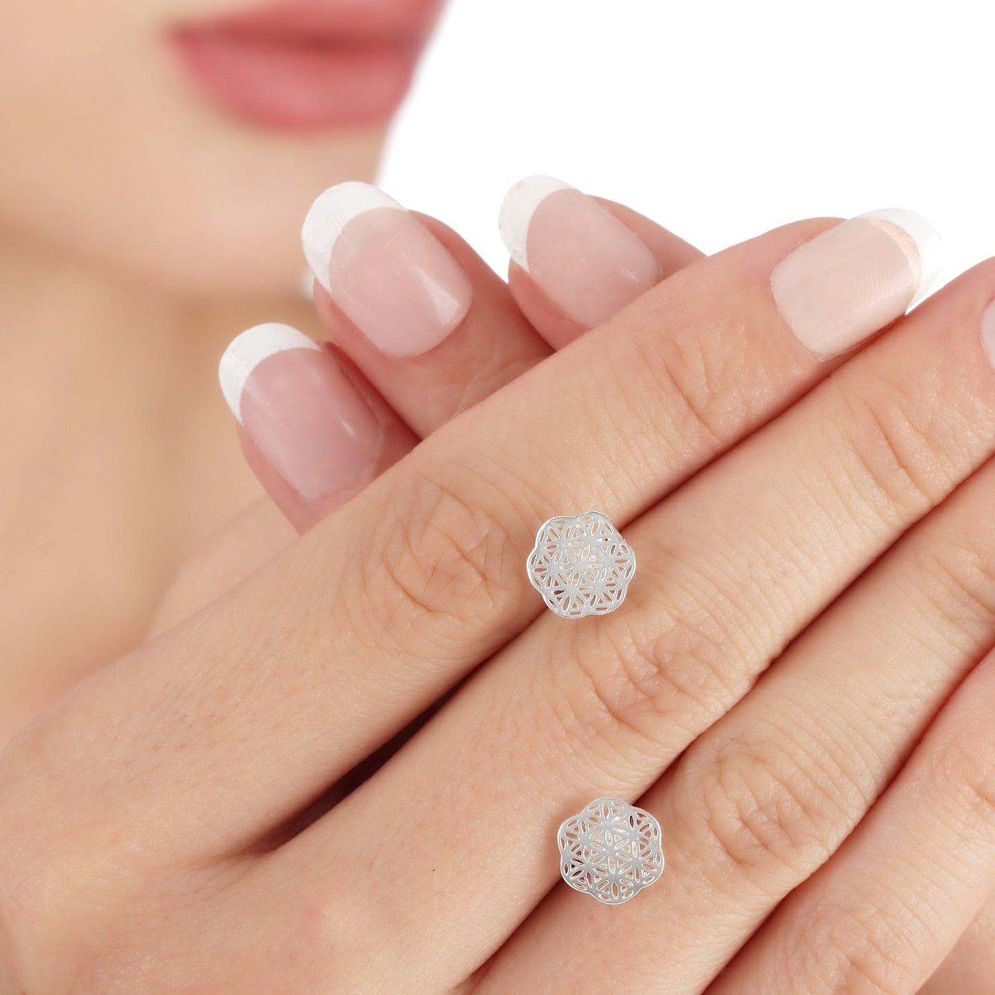 Flower of Life Mini Stud Earrings - 925 Sterling Silver