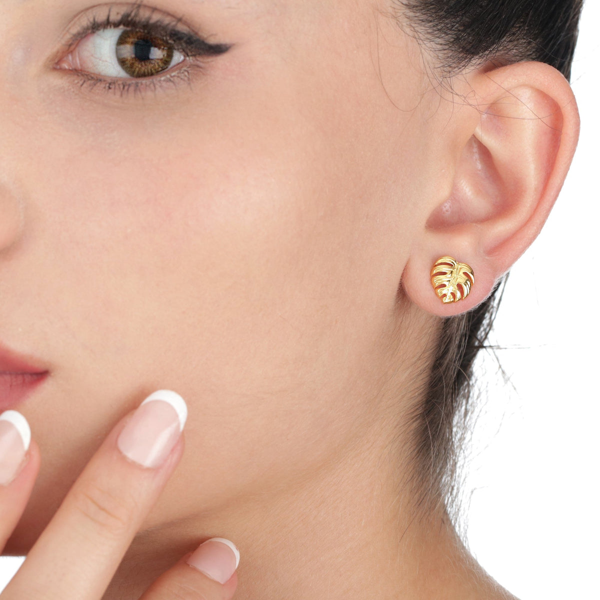 Monstera Leaf Stud Earrings - 925 Gold Gold-Plated - Exotic Leaves Earrings  - OHR925-76