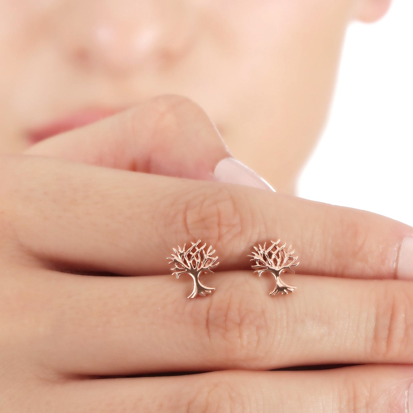 Living Tree Mini Stud Earrings - 925 Sterling Rosegold Gold Plated…