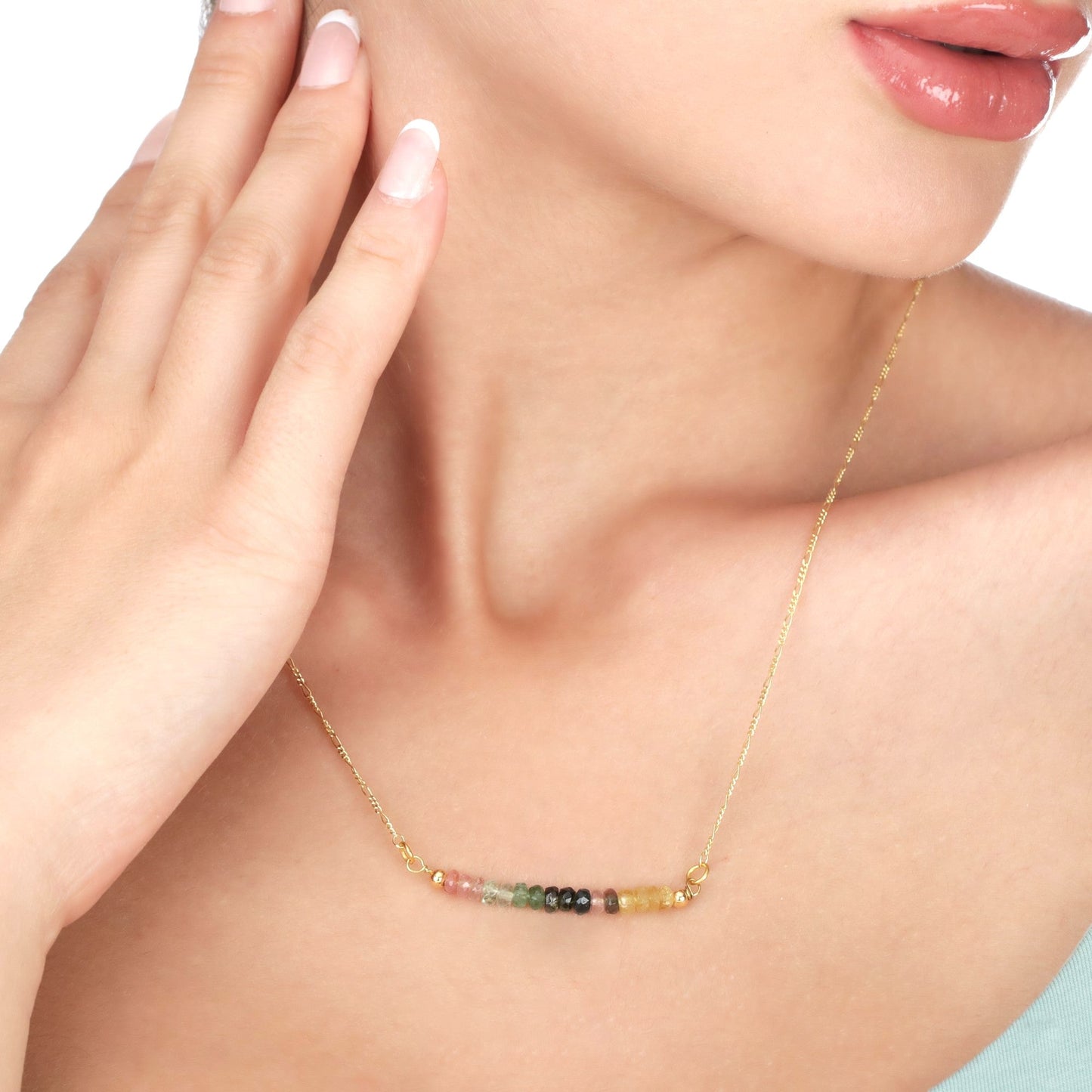 Tourmaline Gemstone Staff Necklace - 925 Sterling Gold Gilded…