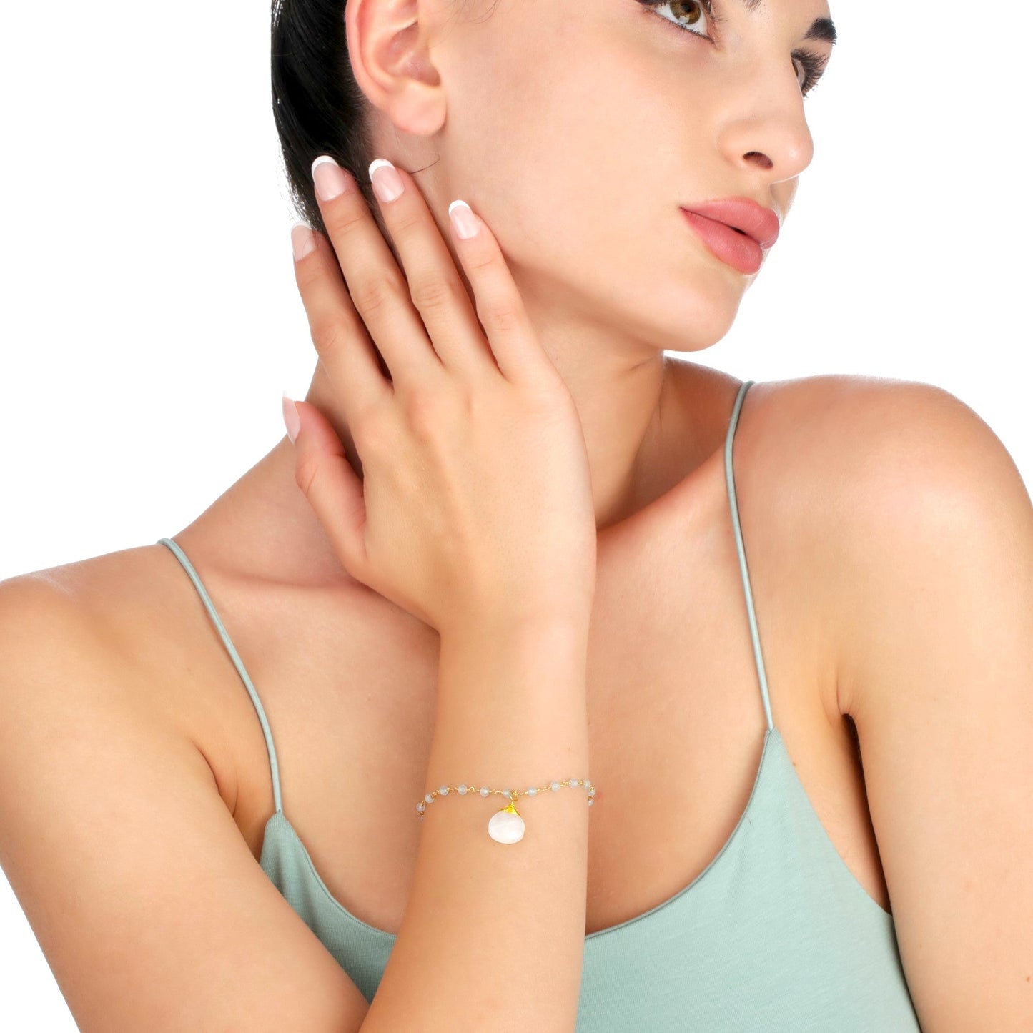Moonstone & Aquamarine Gemstone Teardrop Bracelet Gold - RETARM-41