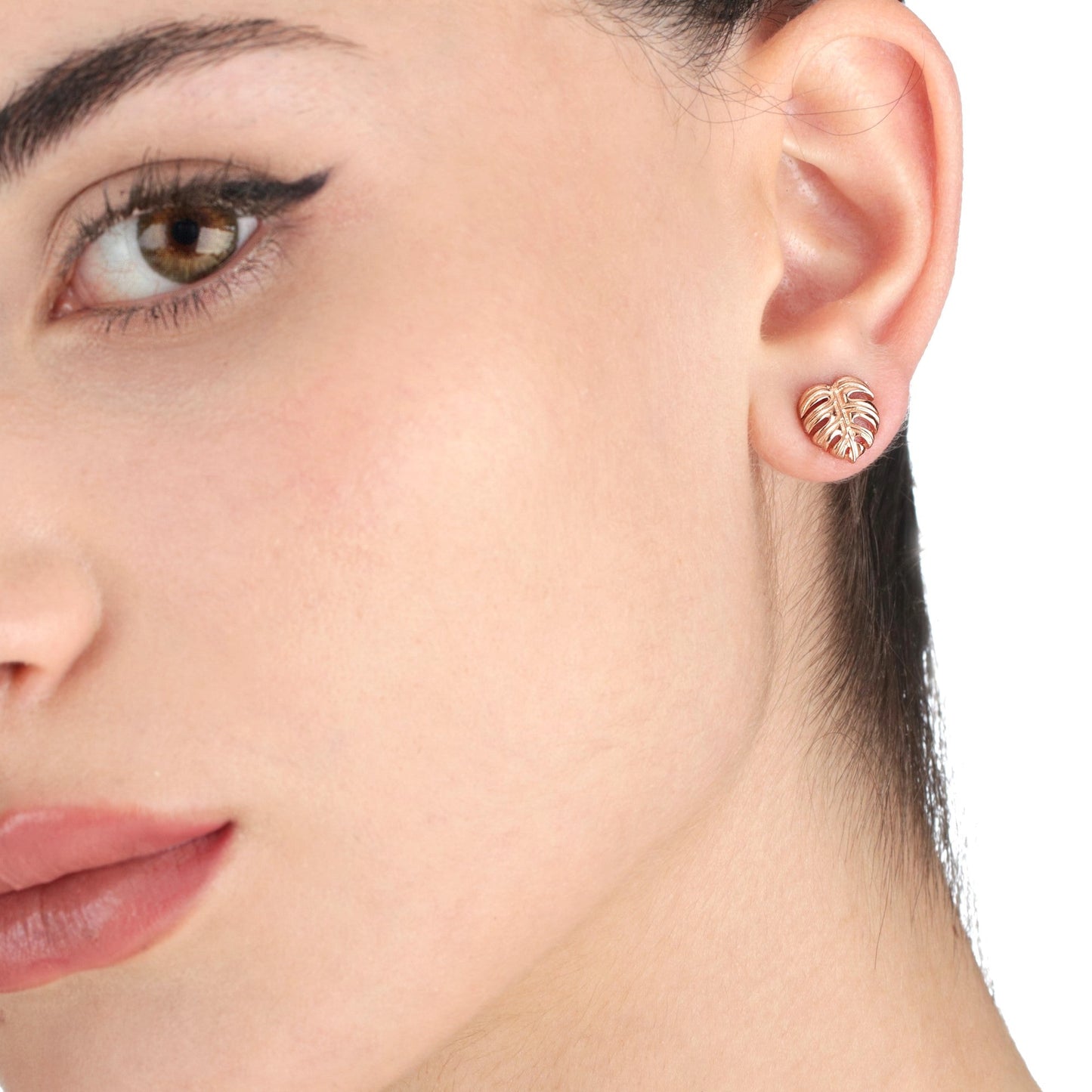 Monstera Leaf Stud Earrings - 925 Rosegold Gold Plated Exotic Leaves…