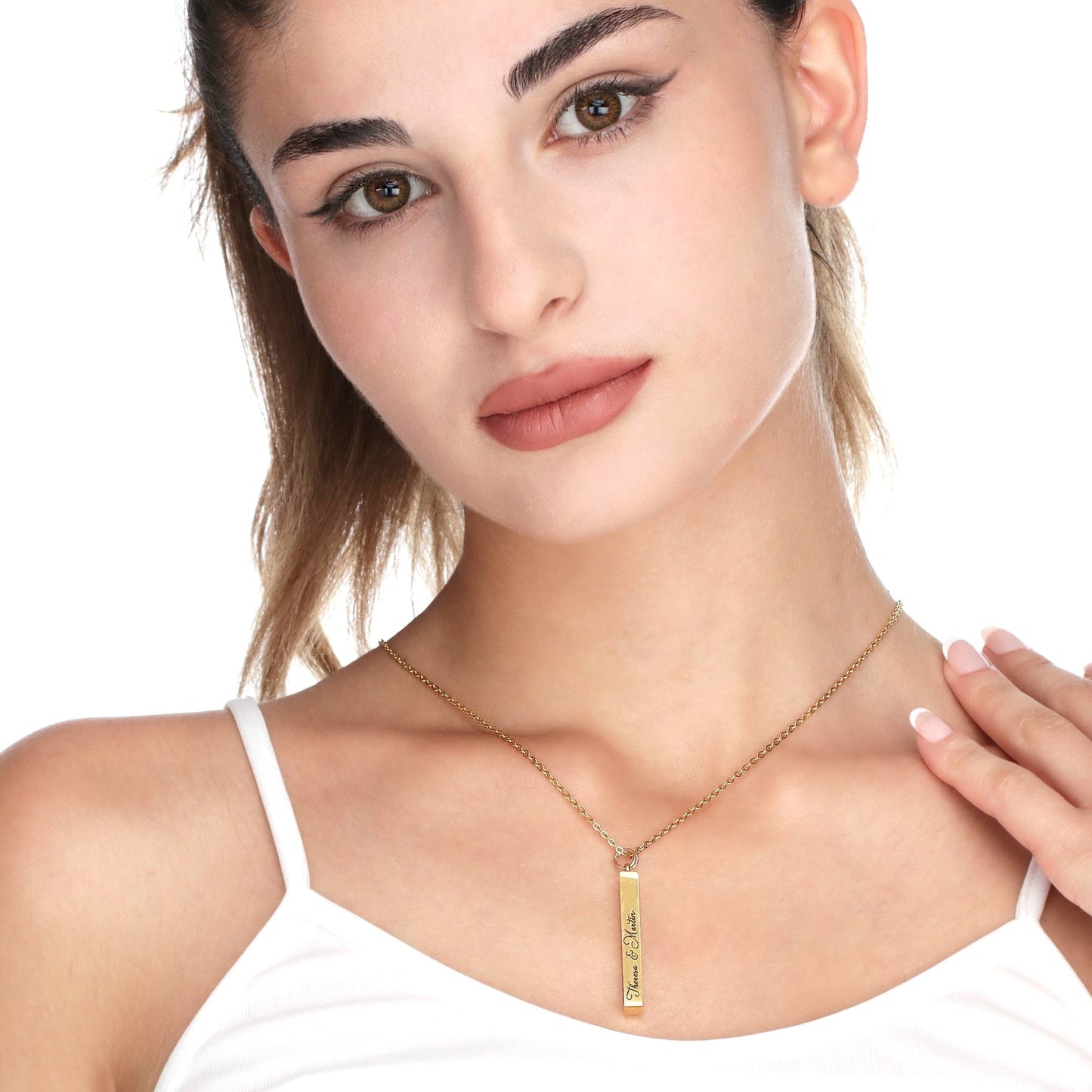 3D vertical burl chain with engraving / gold, silver or rosegold