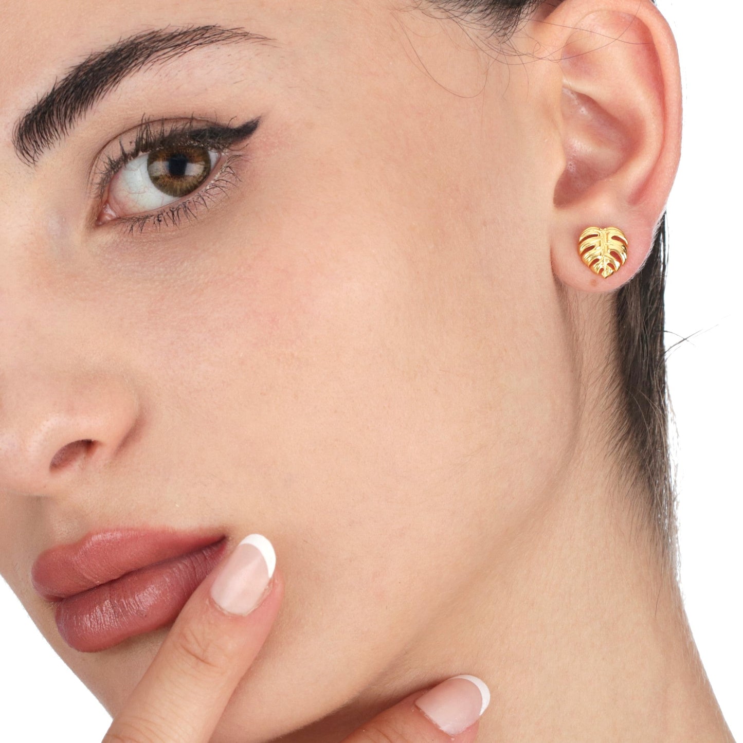 Monstera Leaf Stud Earrings - 925 Gold Gold Plated Exotic Leaves…