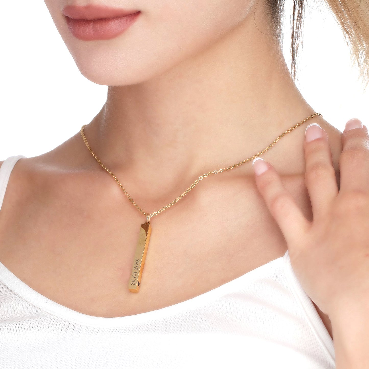 3D vertical burl chain with engraving / gold, silver or rosegold