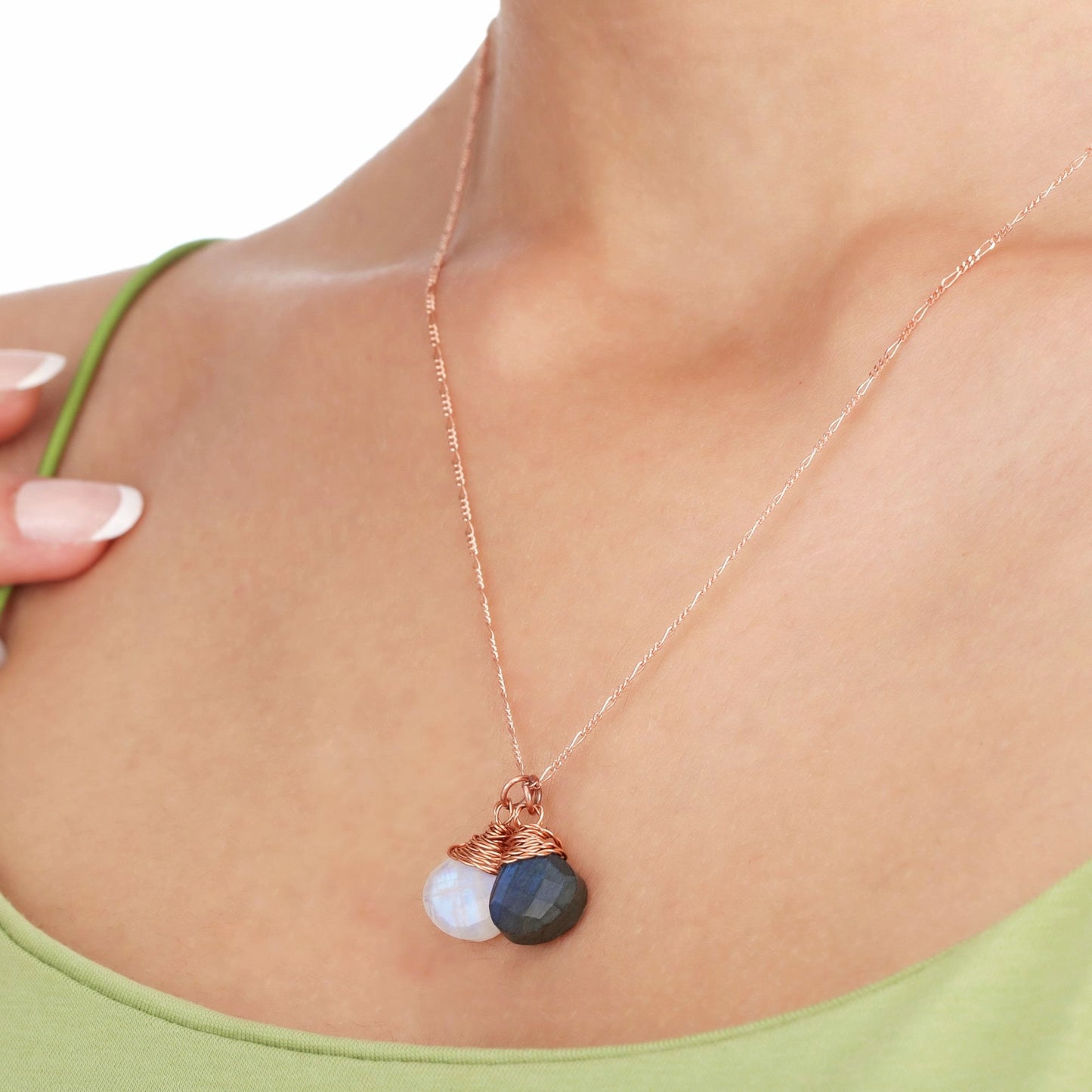 Labradorite Moonstone Necklace - 925 Sterling Rose Gold Gold Plated…