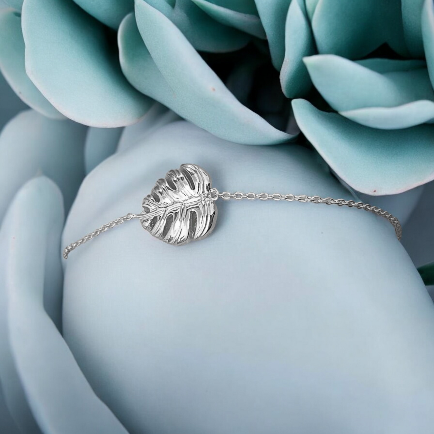 Monstera Leaf Bracelet - 925 Sterling Silver Exotic Plant Nature Jewelry