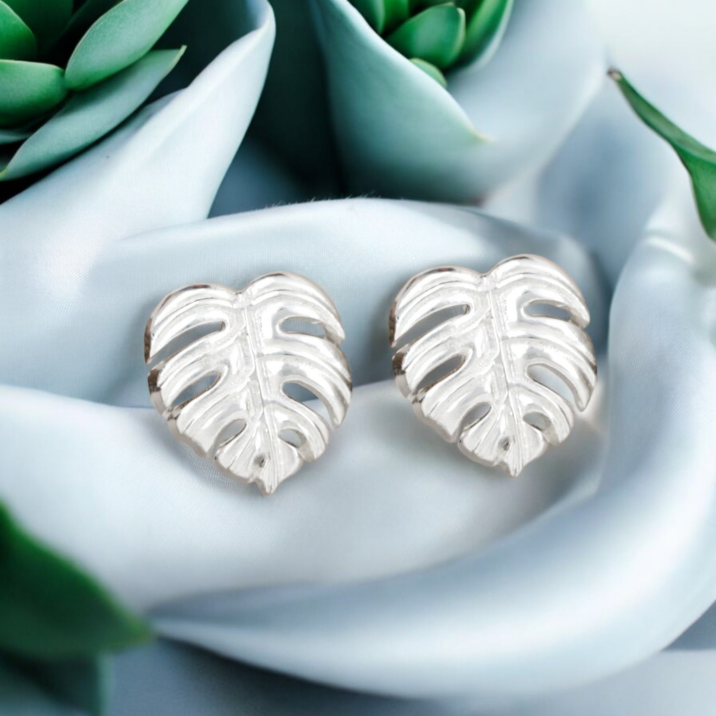 exotic monstera leaves — 925 sterling silver stud earrings