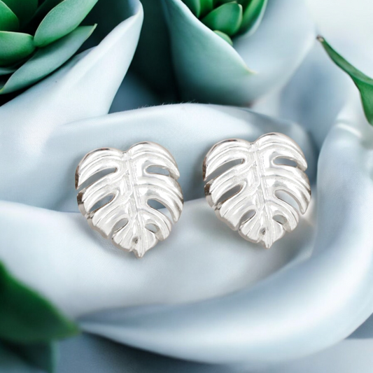 exotic monstera leaves — 925 sterling silver stud earrings