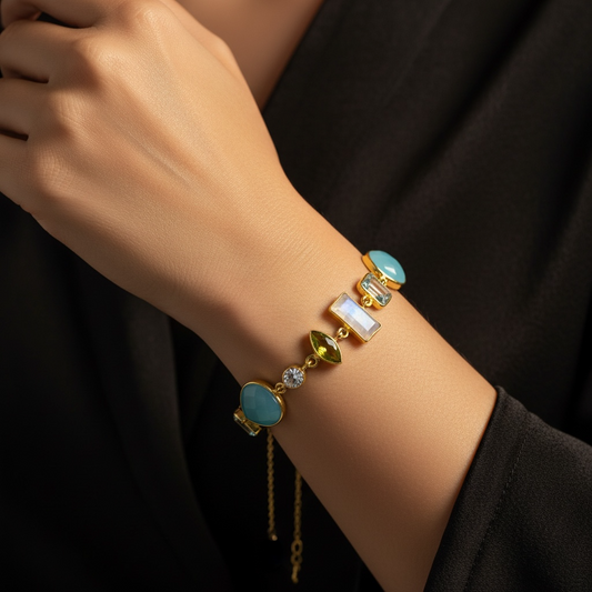 Multi Gemstone Bracelet - 925 Sterling Gold plated with Peridot…