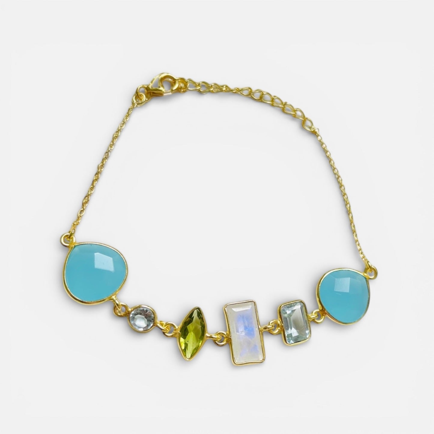 Multi Gemstone Bracelet - 925 Sterling Gold plated with Peridot…