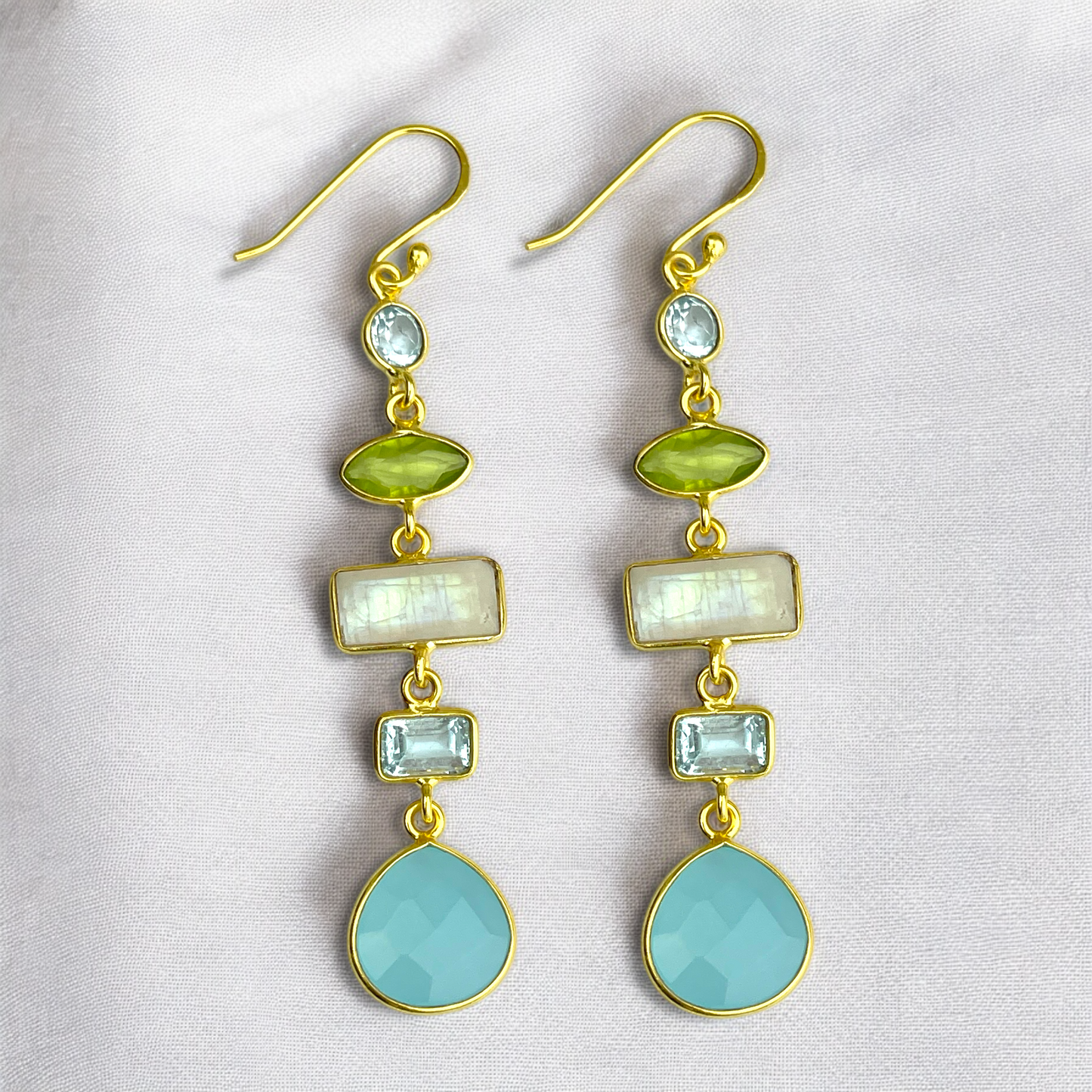 925 Sterling Silver Gold Plated Multi Gemstone Earrings Earper25-16