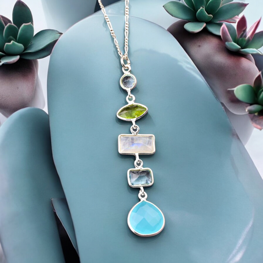 Multi Gemstone Pendant - 925 Sterling Silver Necklace with…