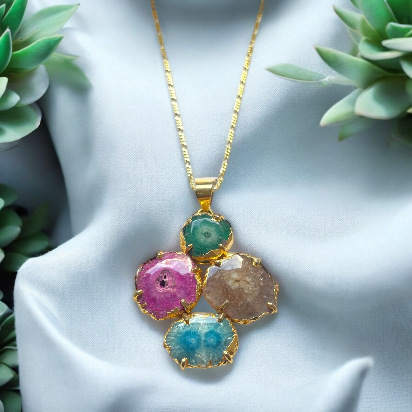 Colorful Agate Geode Pendant on Gold-Plated 925 Sterling Silver…