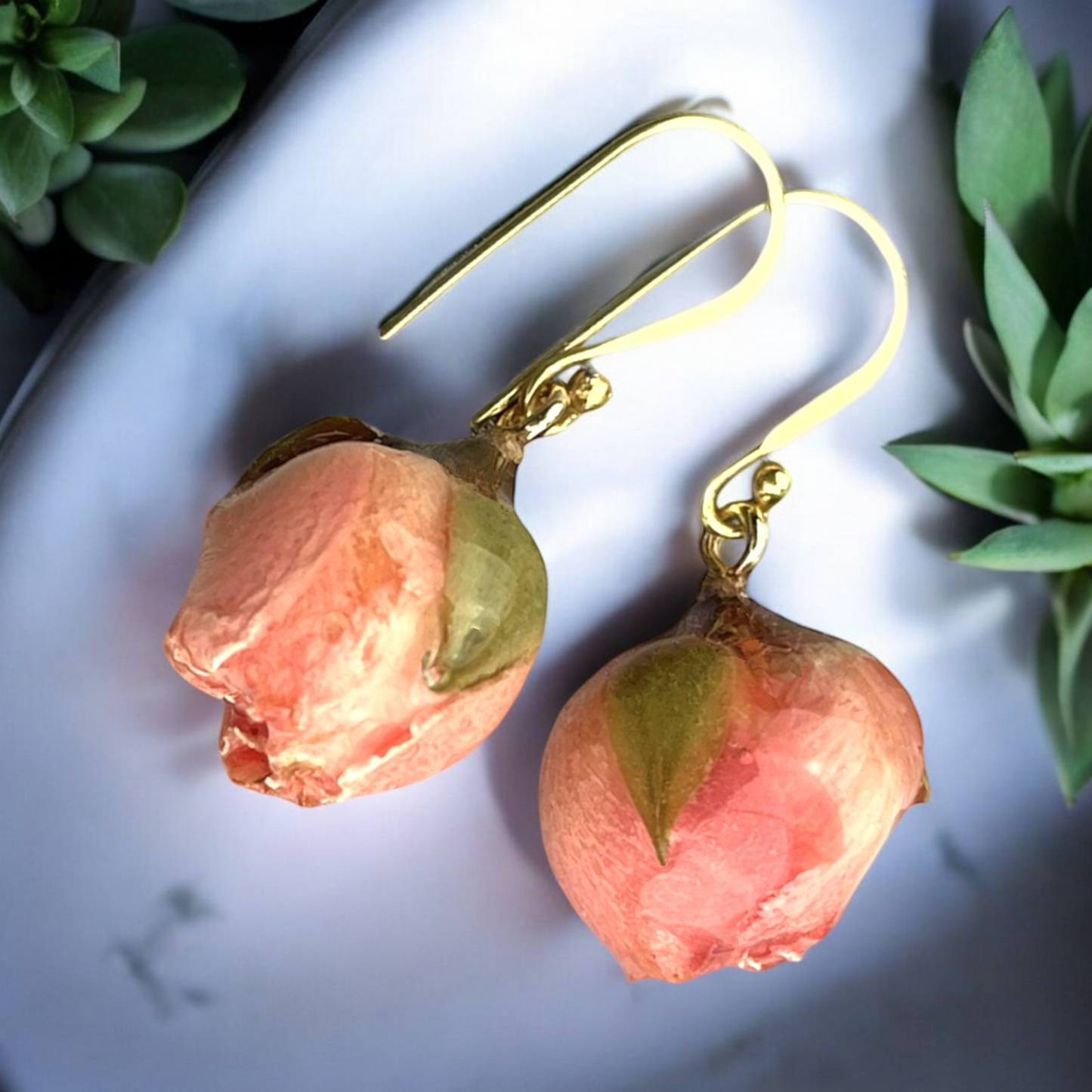 Elegant genuine roses earrings - 925 sterling gilded earrings