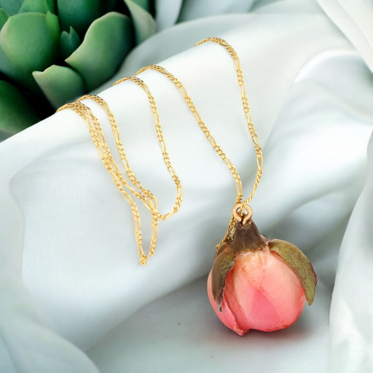 Real Rose Necklace - 925 Sterling Gold Plated Chain Poured with Resin