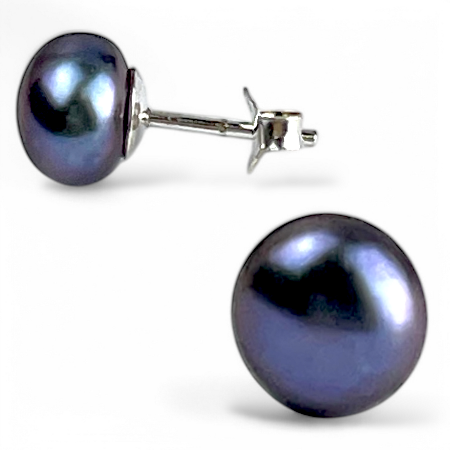 Dark Blue Pearl Stud Earrings made of 925 Sterling Silver |…