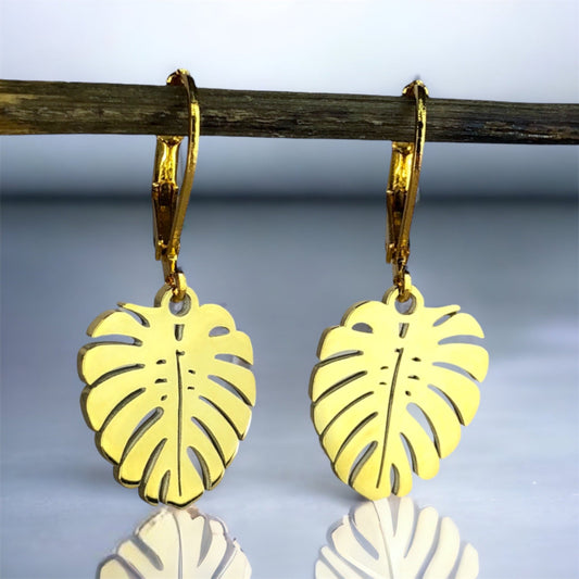 Gold plated monstera leaves earrings — 26
