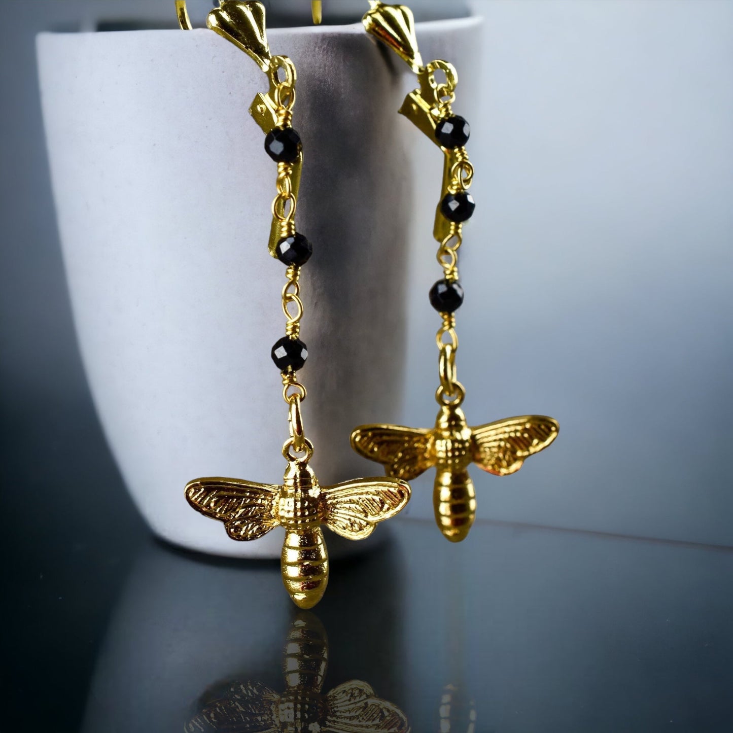 Golden Bees Earrings - Gem School Black Onyx Summer Jewelry — 66