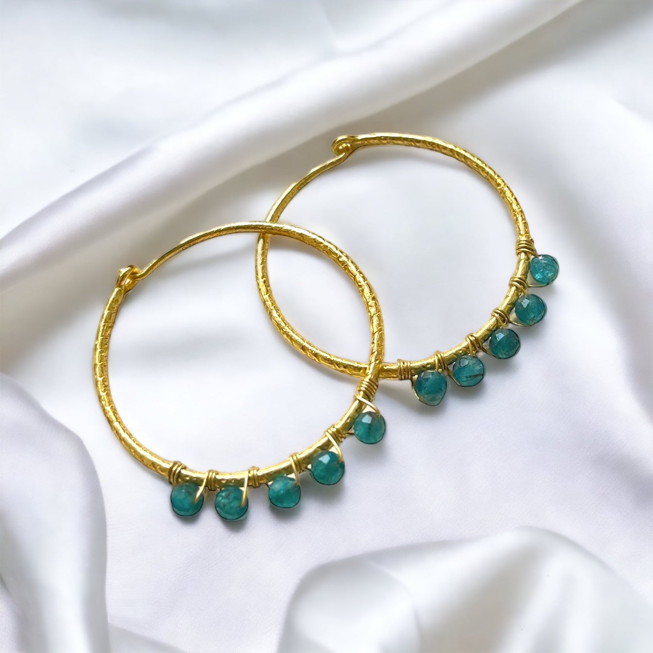 Gemstone Apatite 925 Sterling Gold Gilded Creoles