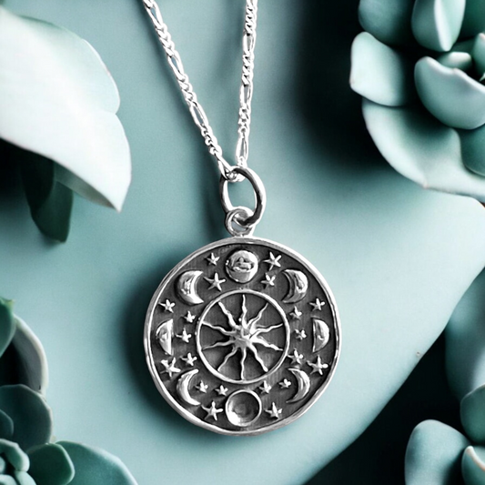 Moon Phase & Star Pendant 925 Sterling Silver Necklace