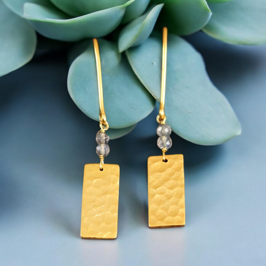 Labradorite Gemstone Earrings - 925 Sterling Gold Gold Plated…