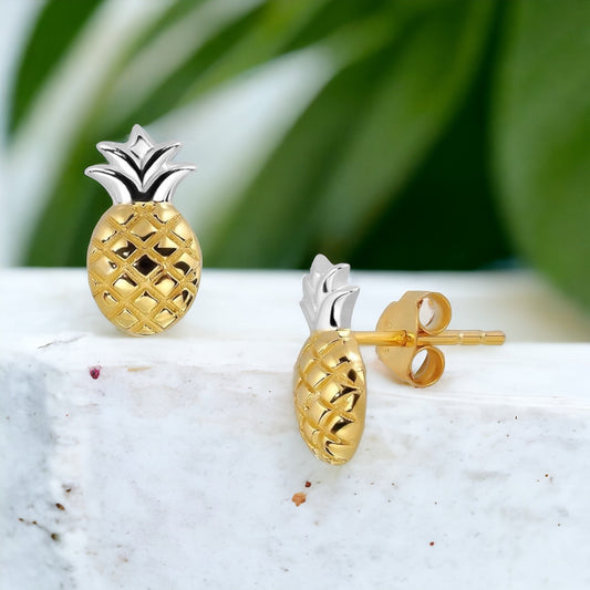 Summer Chic: Pineapple Stud Earrings in 925 Sterling Silver, Bicolor…