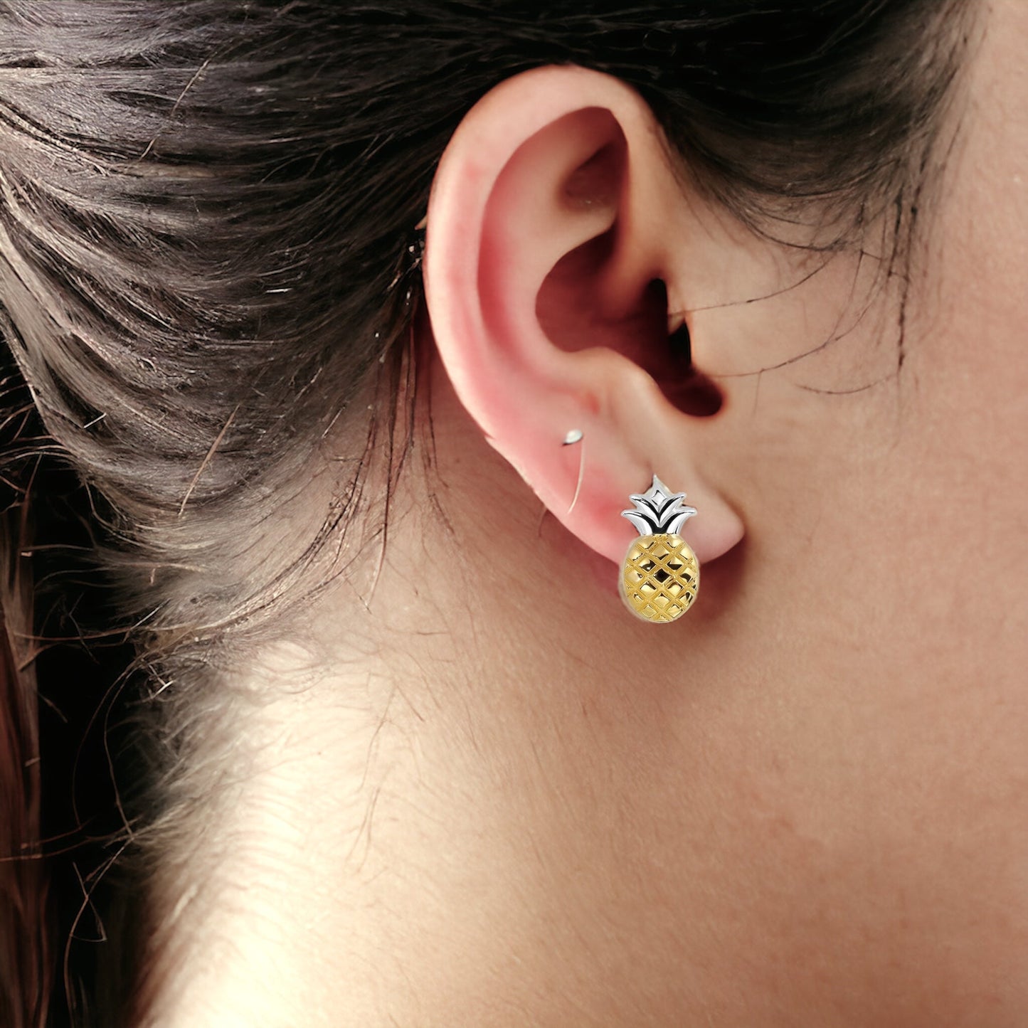 Summer Chic: Pineapple Stud Earrings in 925 Sterling Silver, Bicolor…