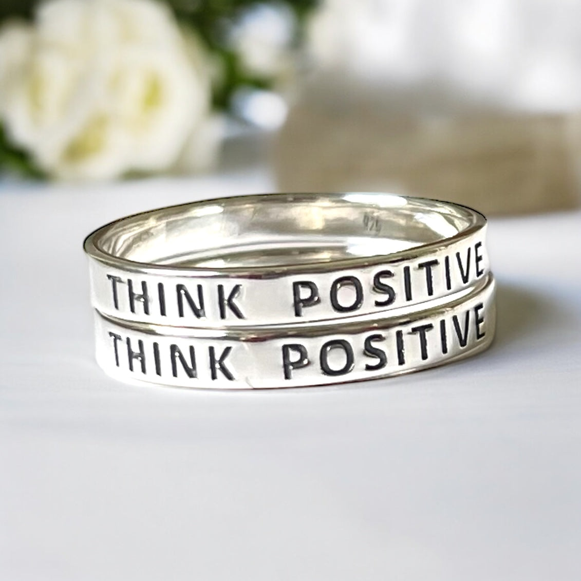 Think Positive — 925 Sterling Silver Ring with Inscription…