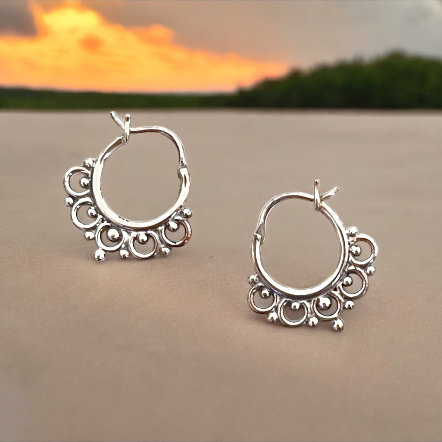 Delicate Ornamental Tribal Boho Earrings - 17mm Diameter…