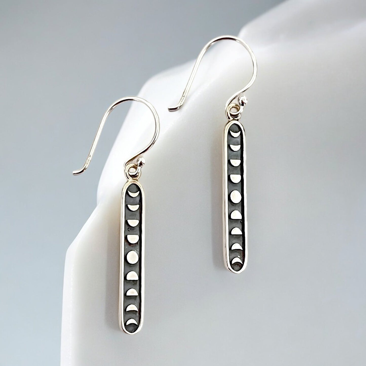 Moon Phase Earrings 925 Sterling Silver - Length 34mm…