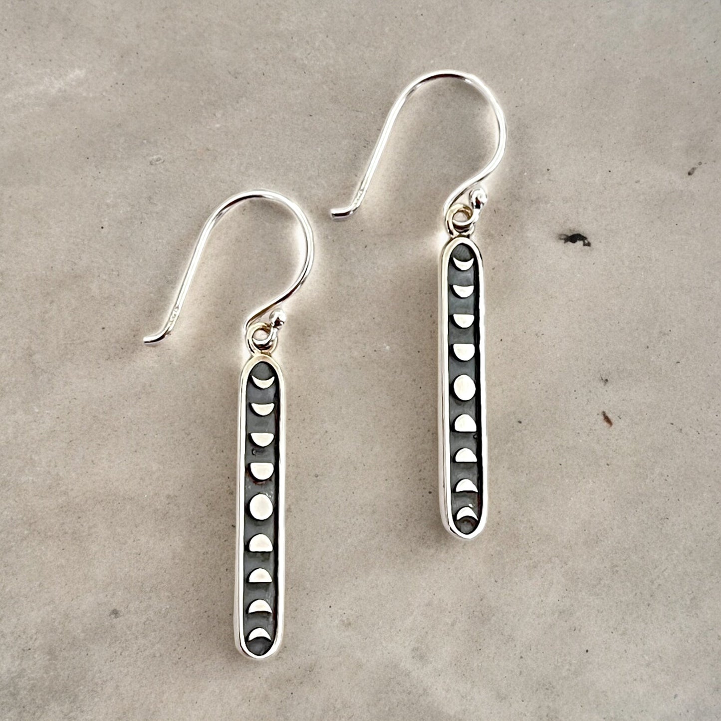 Moon Phase Earrings 925 Sterling Silver - Length 34mm…
