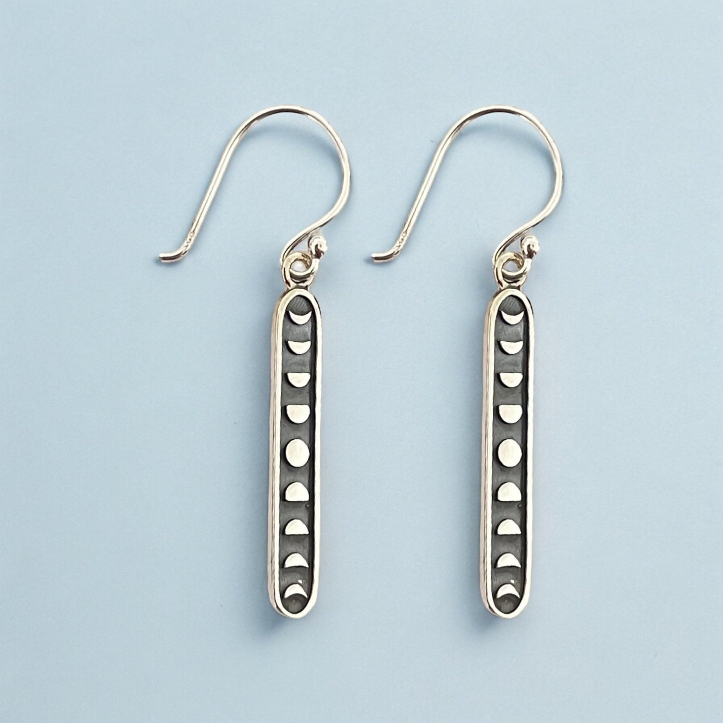 Moon Phase Earrings 925 Sterling Silver - Length 34mm…