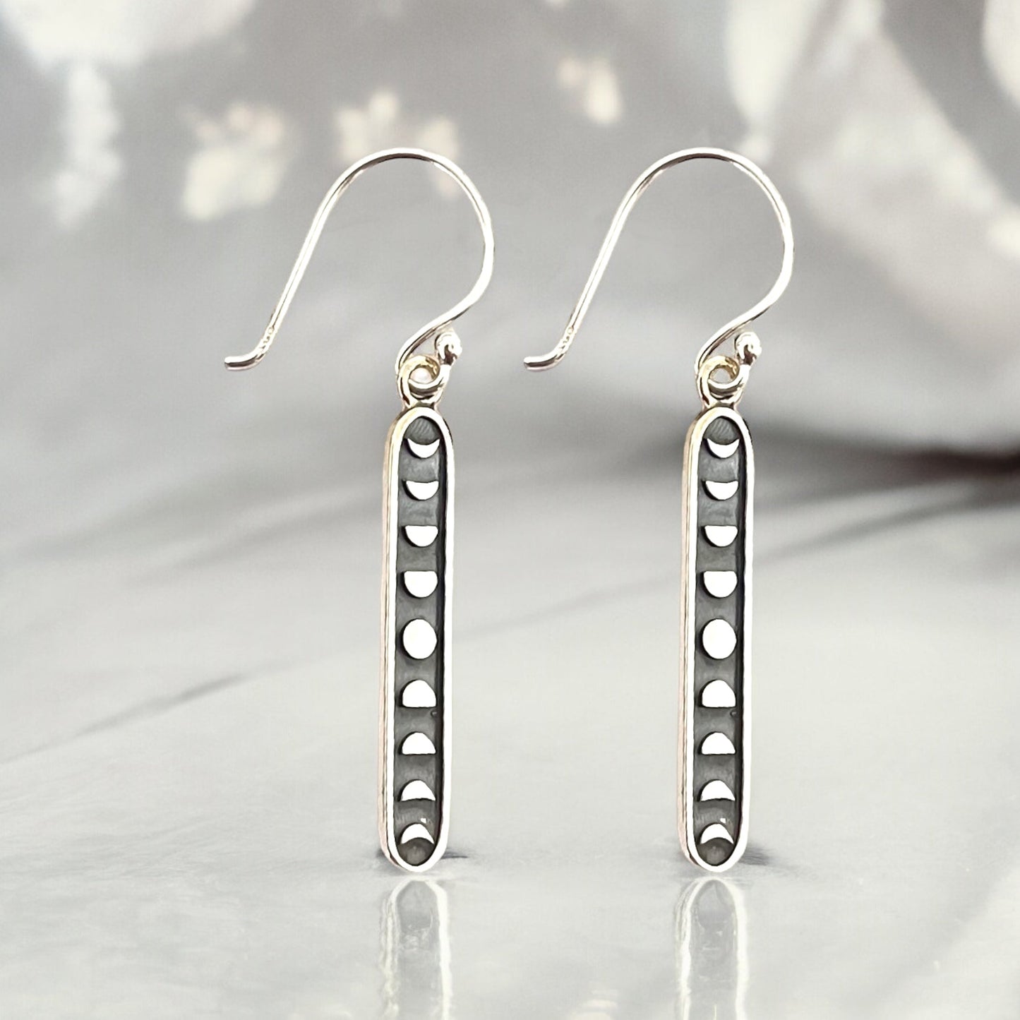 Moon Phase Earrings 925 Sterling Silver - Length 34mm…