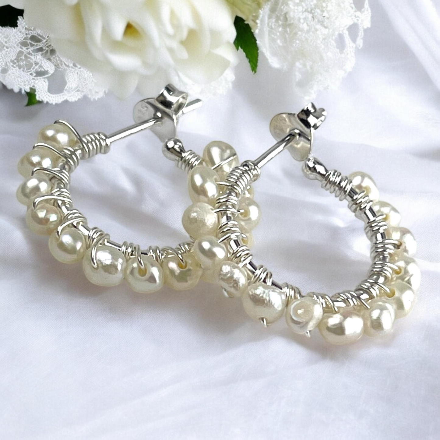 925 Sterling Silver Hoop Earrings with Real Freshwater Pearls |…