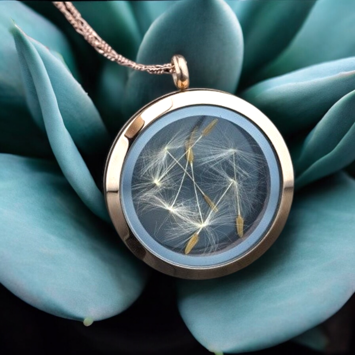 Pustflumen Seeds Glass Medallion - 925 Sterling Rosegold Symbolic…