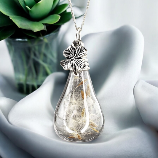 925 Sterling Silver Chain Real Dandelion & Shamrock